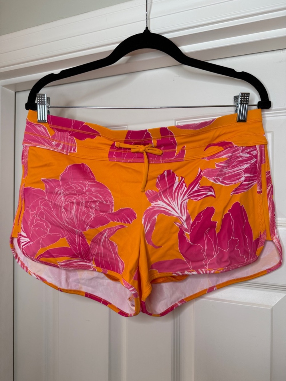 Athleta Bright Orange with Pink Floral Swim Shorts